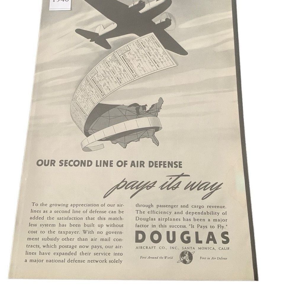 Vintage 1940 Douglas Second Line of Air Defense Ad Advertisement